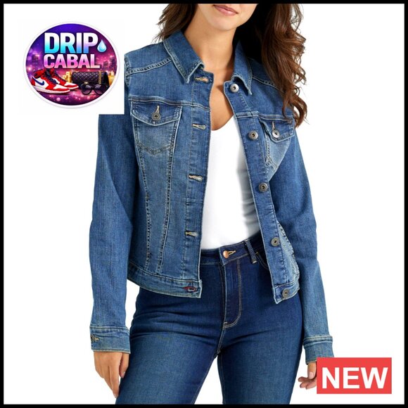 Stretch Denim Jacket Women's Button Closure Flap Pockets Soft Cotton Blend